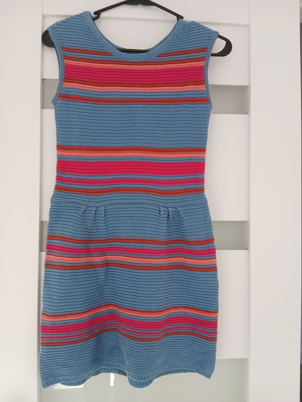 Sleeveless Striped Mini Dress in Blue with Pink & Orange Accents